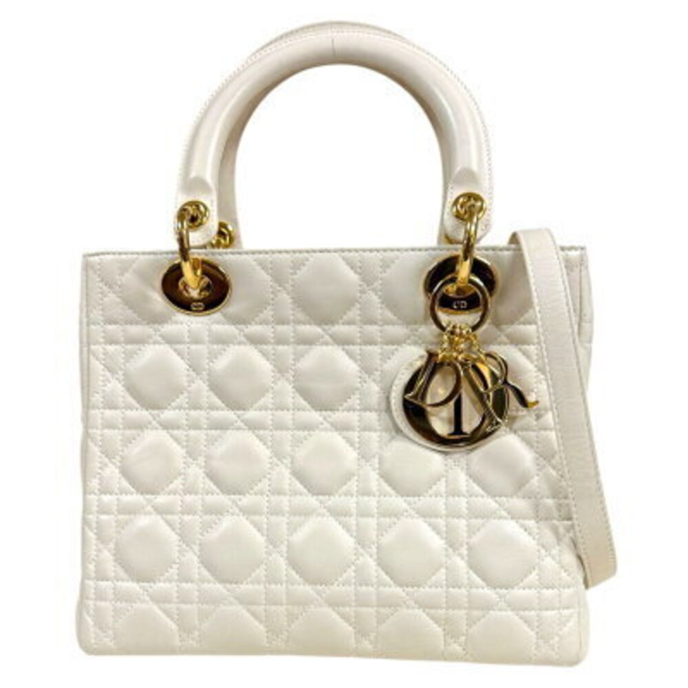 Christian Dior Lady Cannage Shoulder Bag Leather White